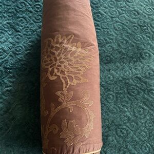 Luxury Brown Bolster Pillow – Feather Filled, Embroidered Design